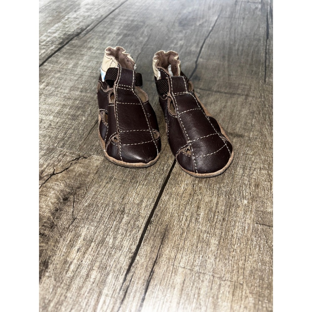 Robeez Baby Boy Brown Leather Fisherman Sandals Soft Sole Shoes 6-12 Months